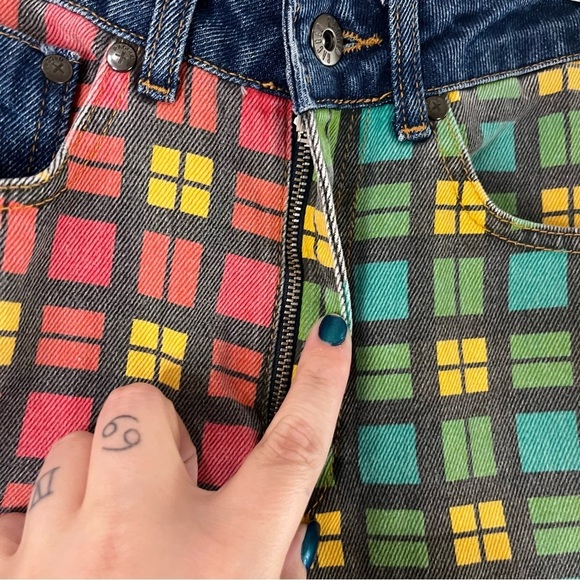 The Ragged Priest Hot Rod Mix Check Mom Jeans in Red & Green - Picture 8 of 15